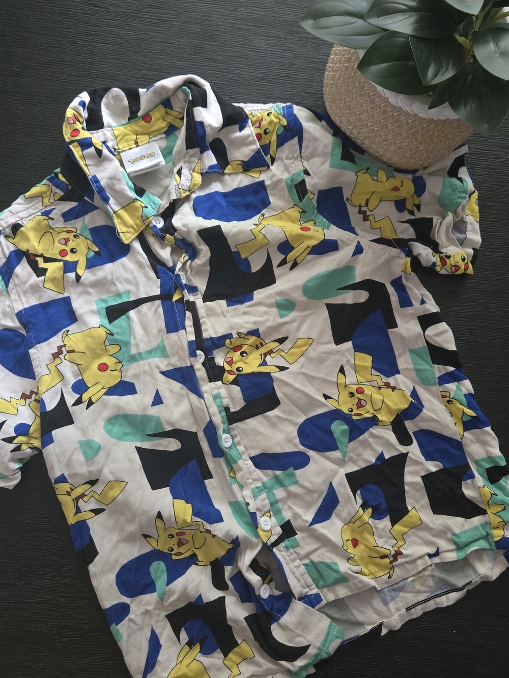 Kids Pikachu Resort Button-Down Shirt - White with 6/7